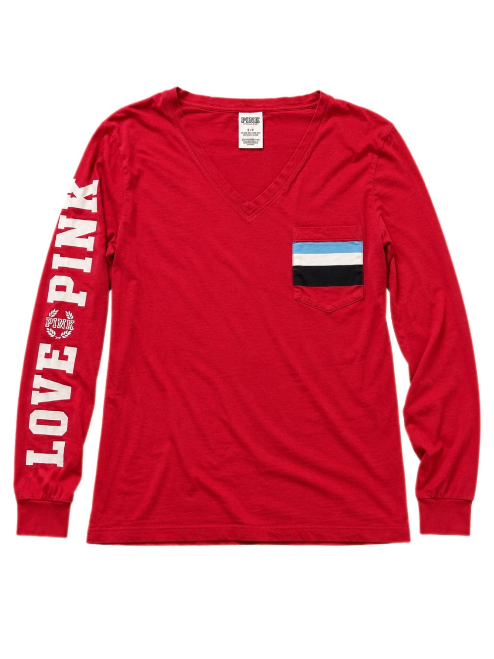 Victoria’s Secret PINK Love Pink Red Long Sleeve V Neck Pocket Tee S 2010s
